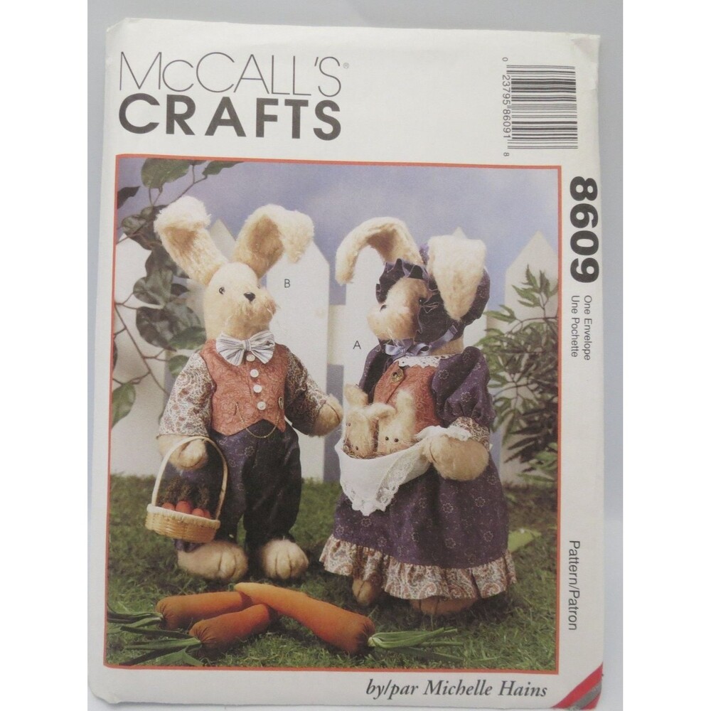 McCall's Crafts 8609 18" Bunnies Stuffed Animal Dolls & Clothes Vintage 1997